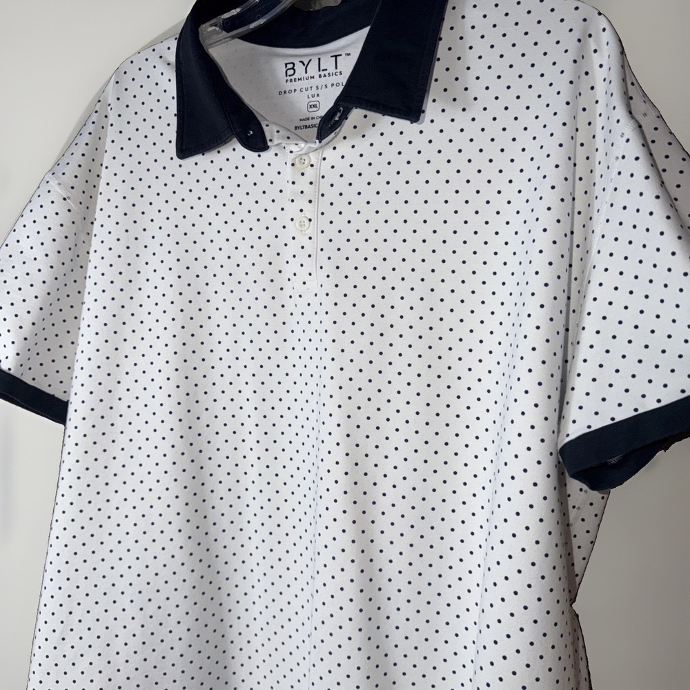 Bylt Men's Drop Cut S/S Lux Polo White Polka Dots Size XXL Performance Golf